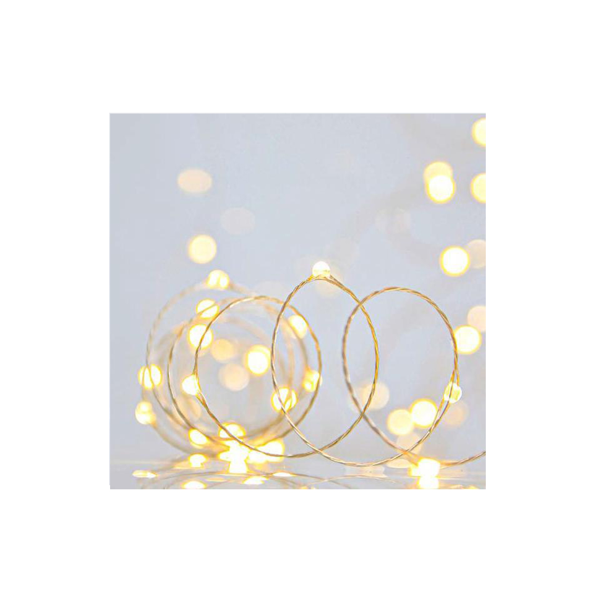 CHRISTMAS LED LIGHTS ON SILVER WIRE WITH YELLOW LIGHTING