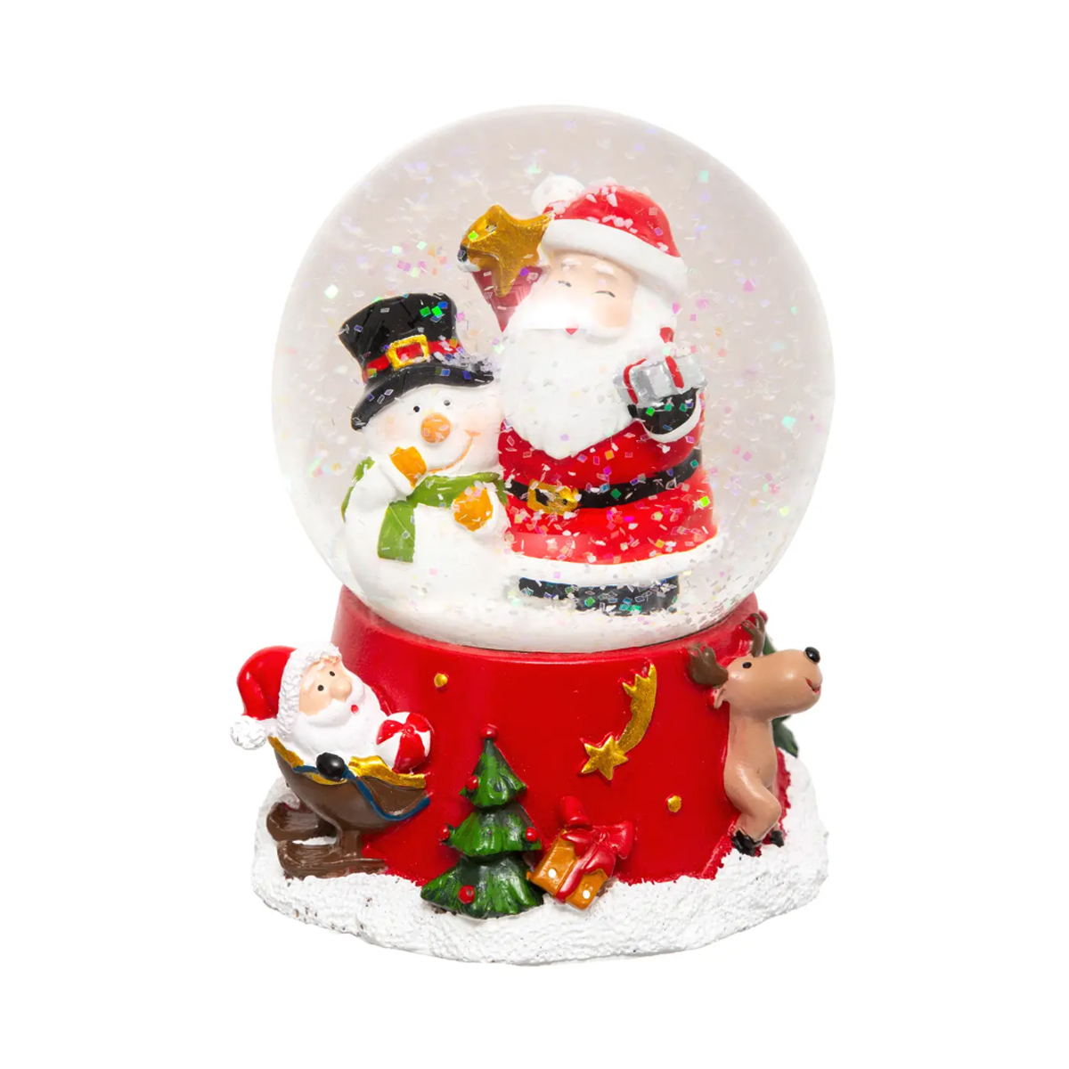 SNOWBALL WITH SANTA AND SNOWMAN 8CM