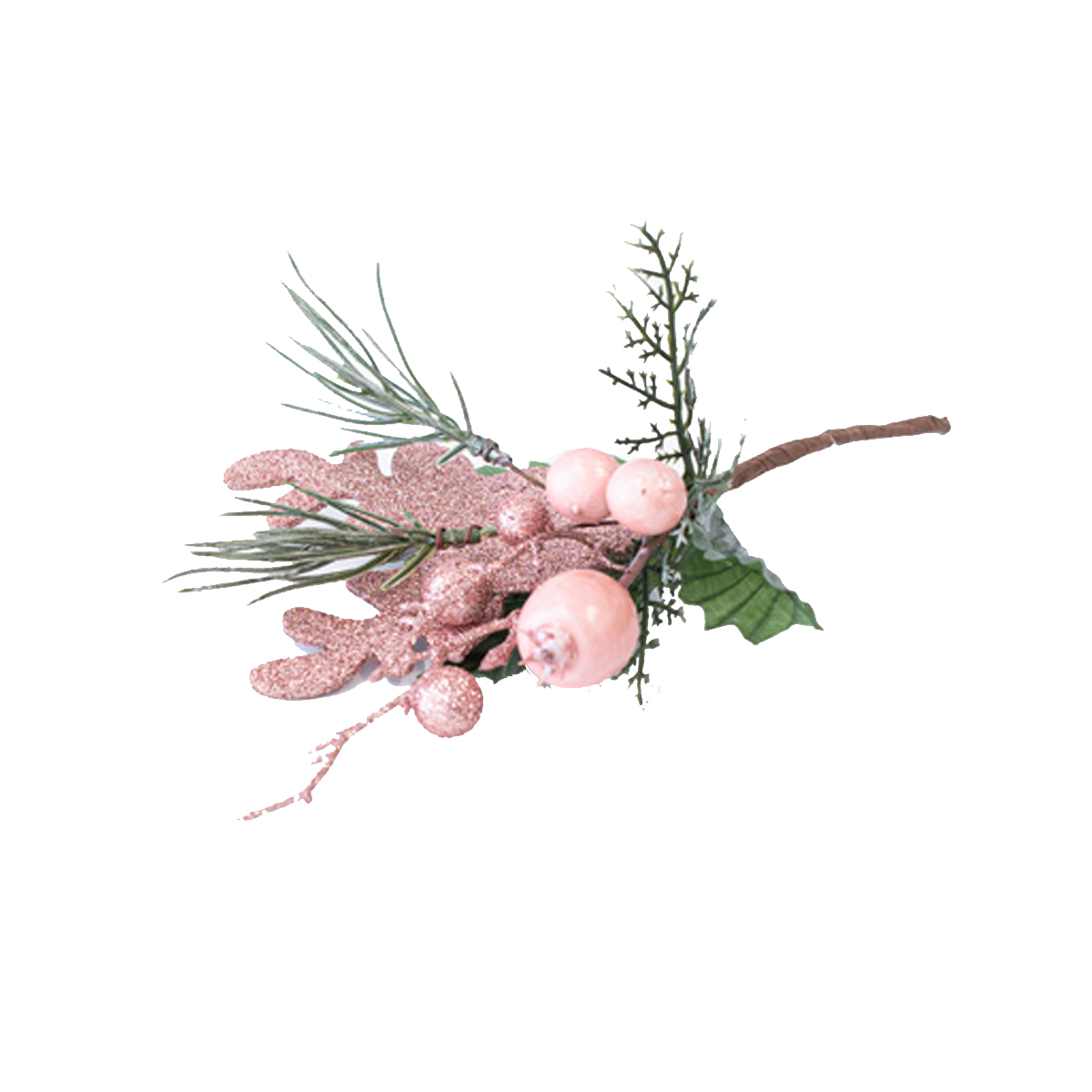 CHRISTMAS BRANCH WITH REMINDER LEAVES AND DECORATIONS 25CM