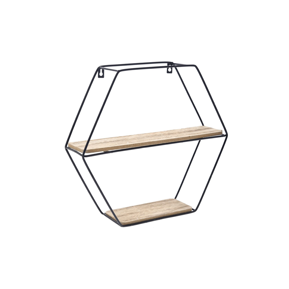 WALL RACK METALLIC WITH WOODEN BASE HEXAGON