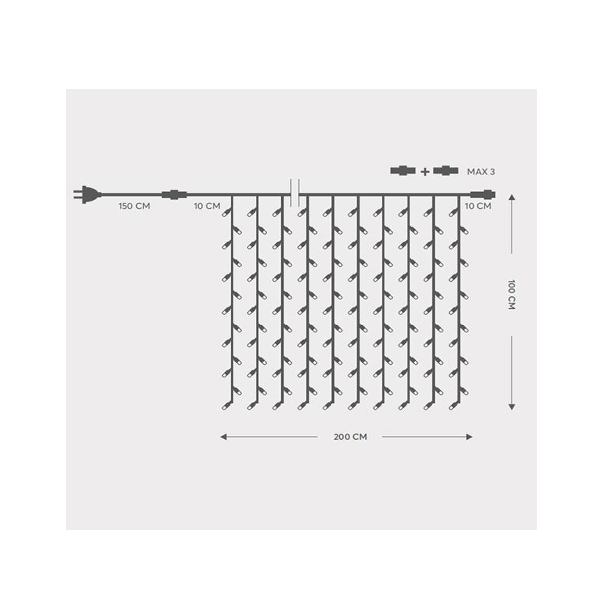 200 LED ΧΡΙΣΤΟΥΓΕΝΝΙΑΤΙΚΑ ΛΑΜΠΑΚΙΑ ΚΟΥΡΤΙΝΑ H100 X W200CM ΘΕΡΜΟΥ ΛΕΥΚΟΥ ΦΩΤΙΣΜΟΥ