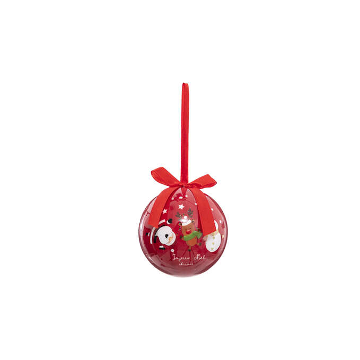 CHRISTMAS BALL WITH PRINTED INSIDE WISH 7.5CM RED