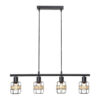 INDIANA PENDANT LIGHTING 4 LIGHT BLACK WITH WOODEN DETAIL