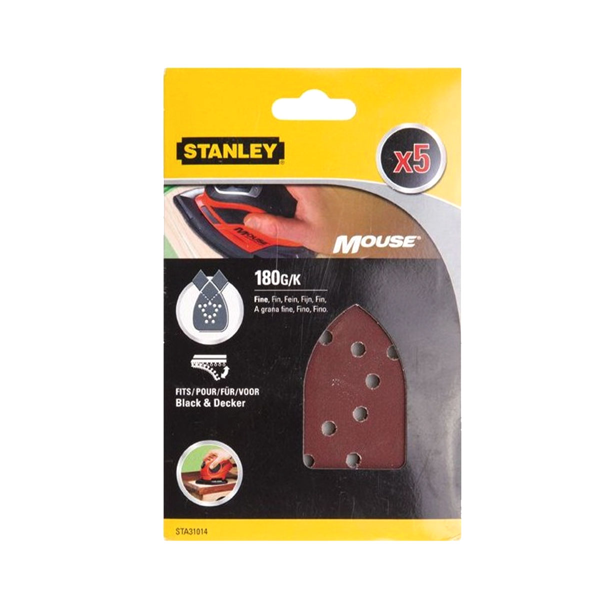 STANLEY SET OF 5 SANDING SHEETS 180GR FOR MOUSE WITH HOLES