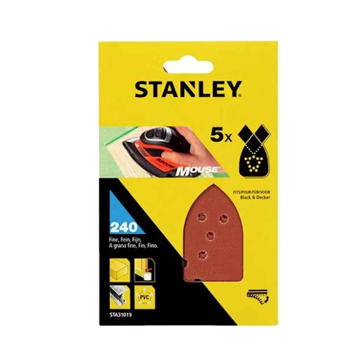STANLEY SET OF 5 SANDING SHEETS 240GR FOR MOUSE WITH HOLES