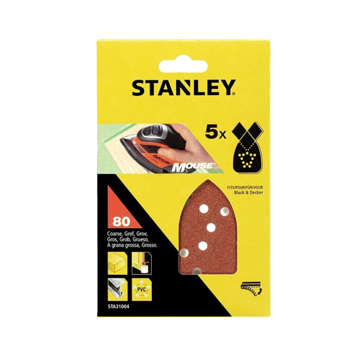 STANLEY SET OF 5 SANDING SHEETS 80GR FOR MOUSE WITH HOLES