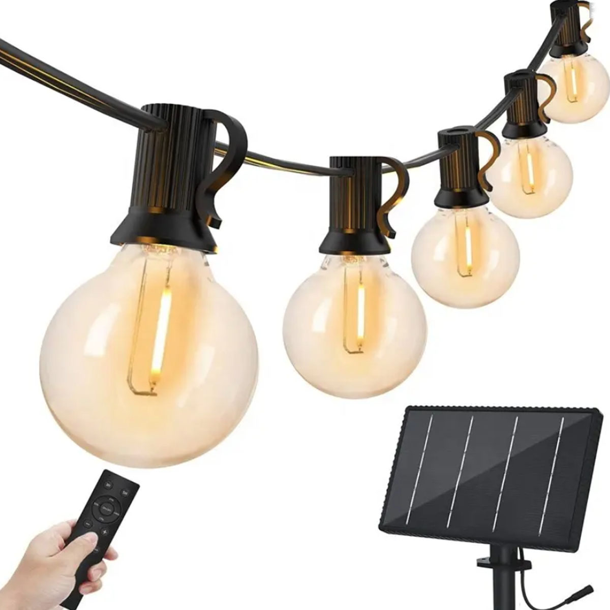 LED STRING LIGHT 15M SOLAR E14-25 BULBS + 1 SPARE IP65 SLG40 SOLAR