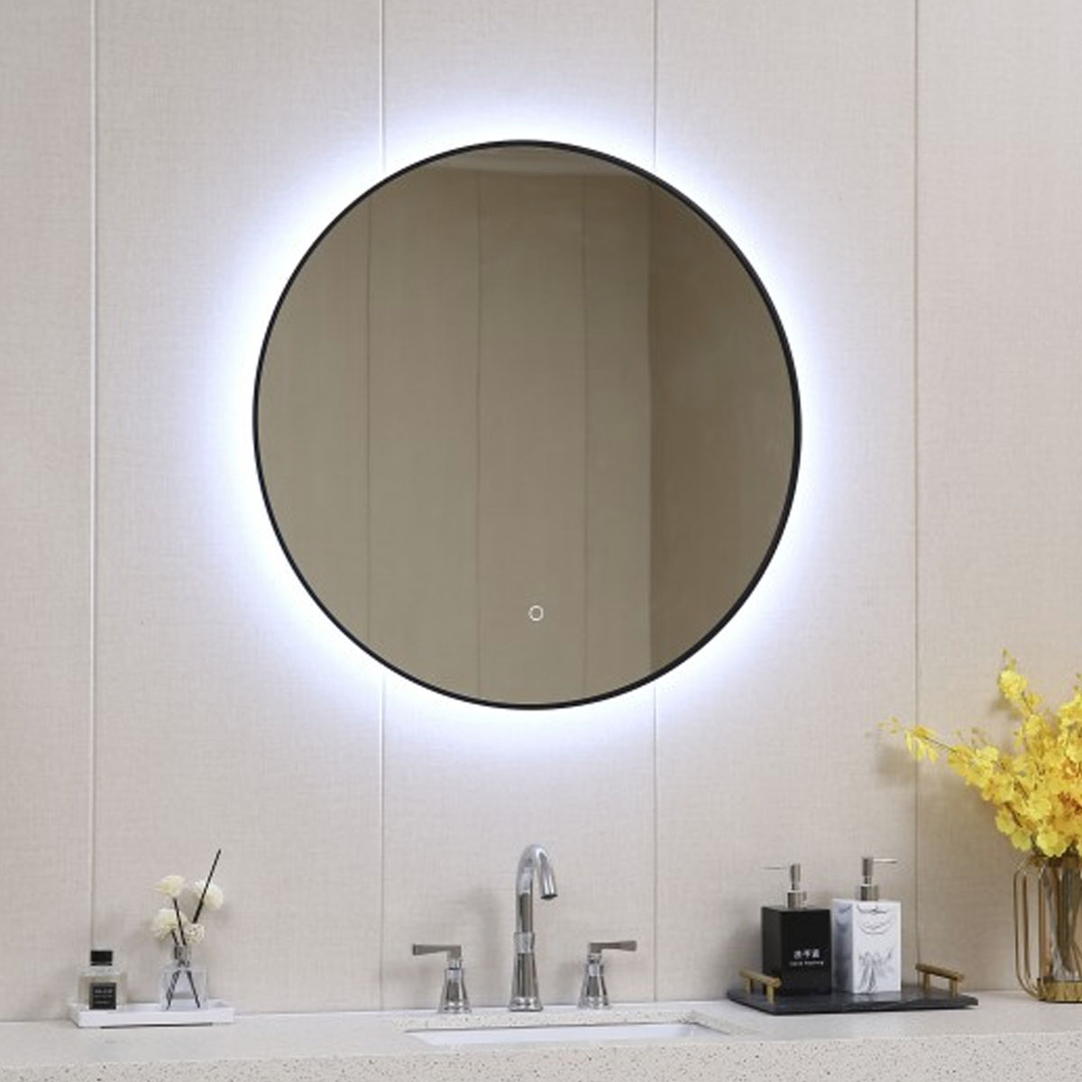 INTER CERAMIC ROUND BATHROOM MIRROR WITH LIGHTING BLACK ICL1855 60CM