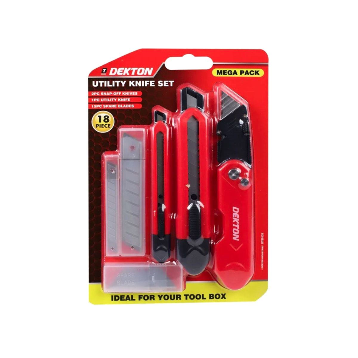 DEKTON SET OF 3 UTILITY KNIVES 9MM + 18MM WITH 15 REPLACEMENT BLADES