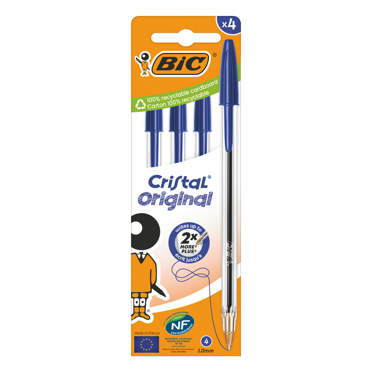 BIC CRISTAL ORIGINAL BALLPOINT PEN 1.0MM BLUE 4PCS