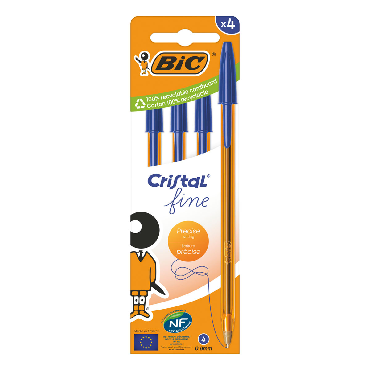 BIC CRISTAL FINE BALLPOINT PEN THIN BLUE 4PCS