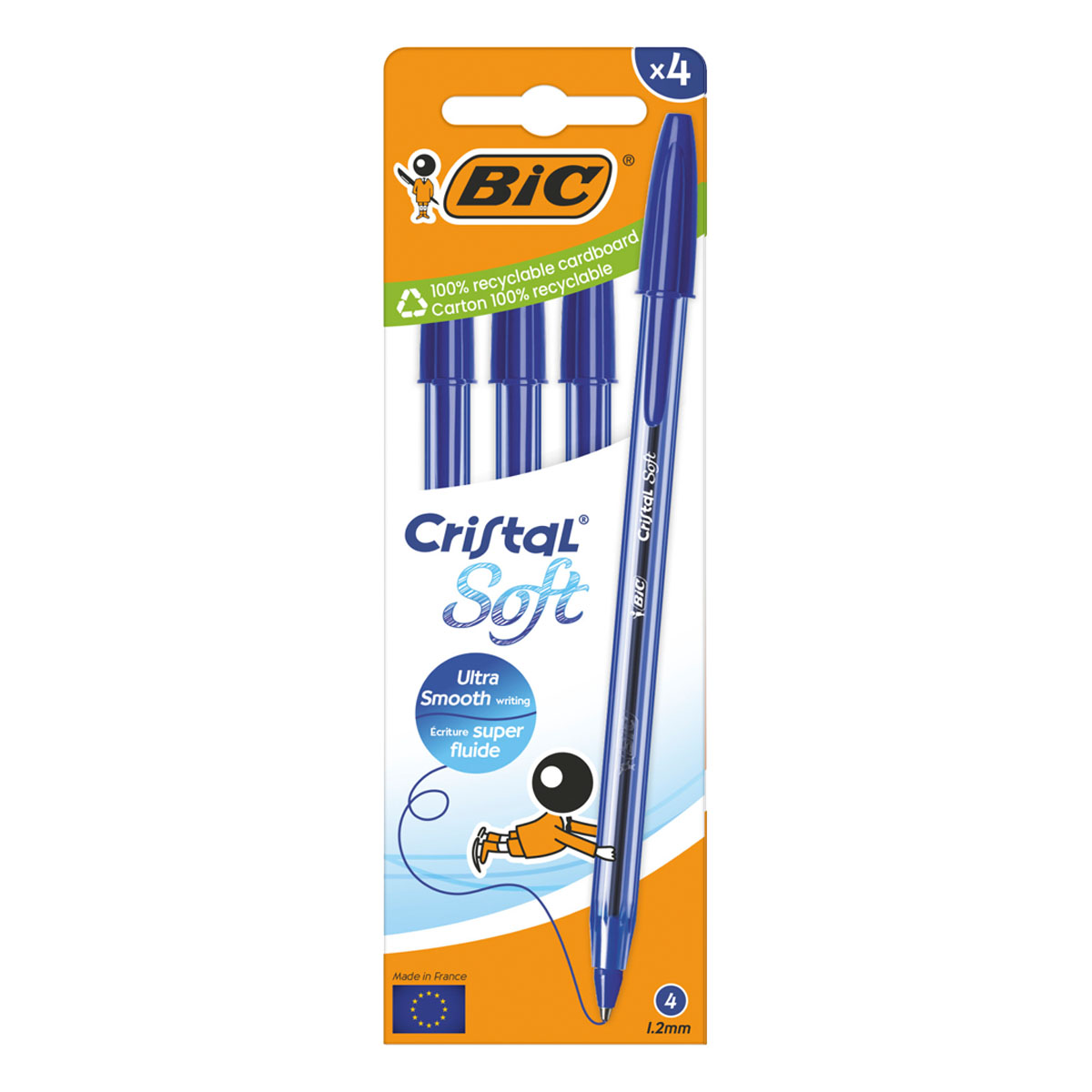 BIC CRISTAL SOFT BALLPOINT PEN 1.2MM BLUE 4PCS