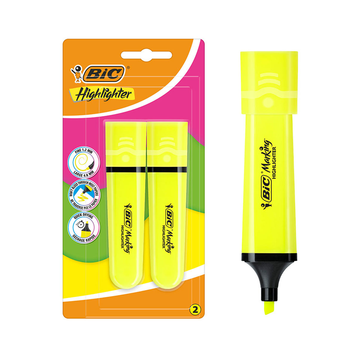 BIC HIGHLIGHTER YELLOW 2PCS