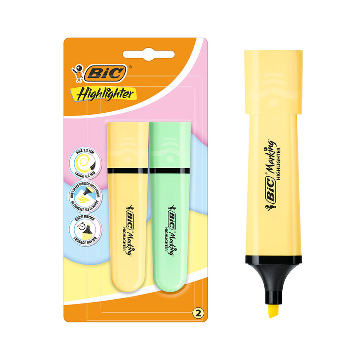BIC HIGHLIGHTER YELLOW AND GREEN PASTEL 2PCS