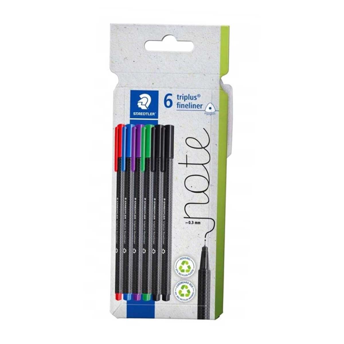 STAEDTLER FINELINER TRIPLUS RPP PENS ASSORTED COLORS 6PCS