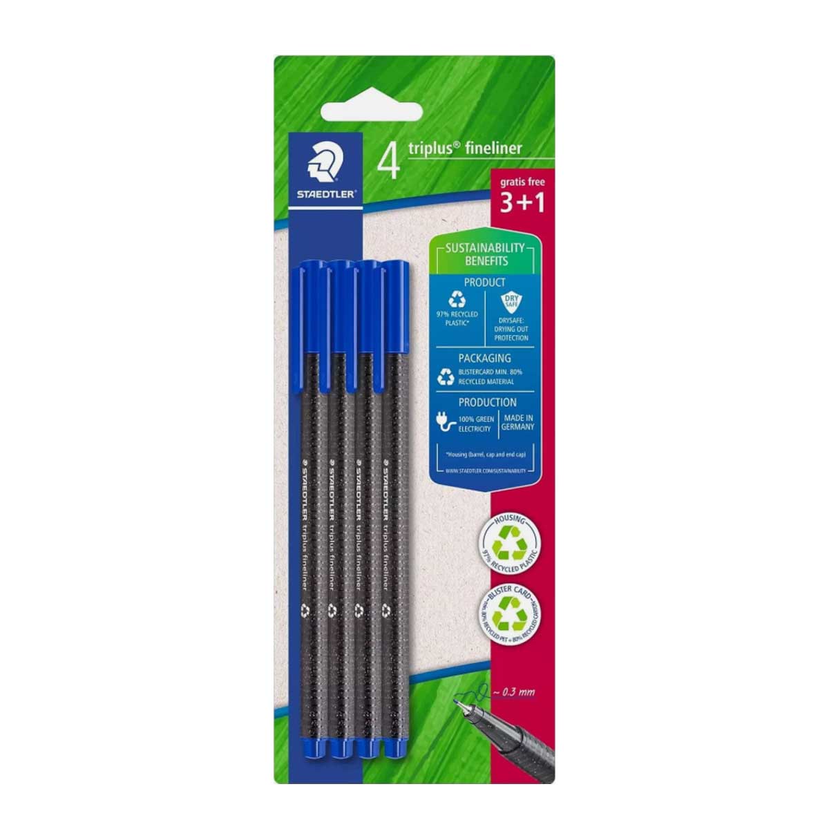 STAEDTLER PENS FINELINER TRIPLUS RPP 4PCS