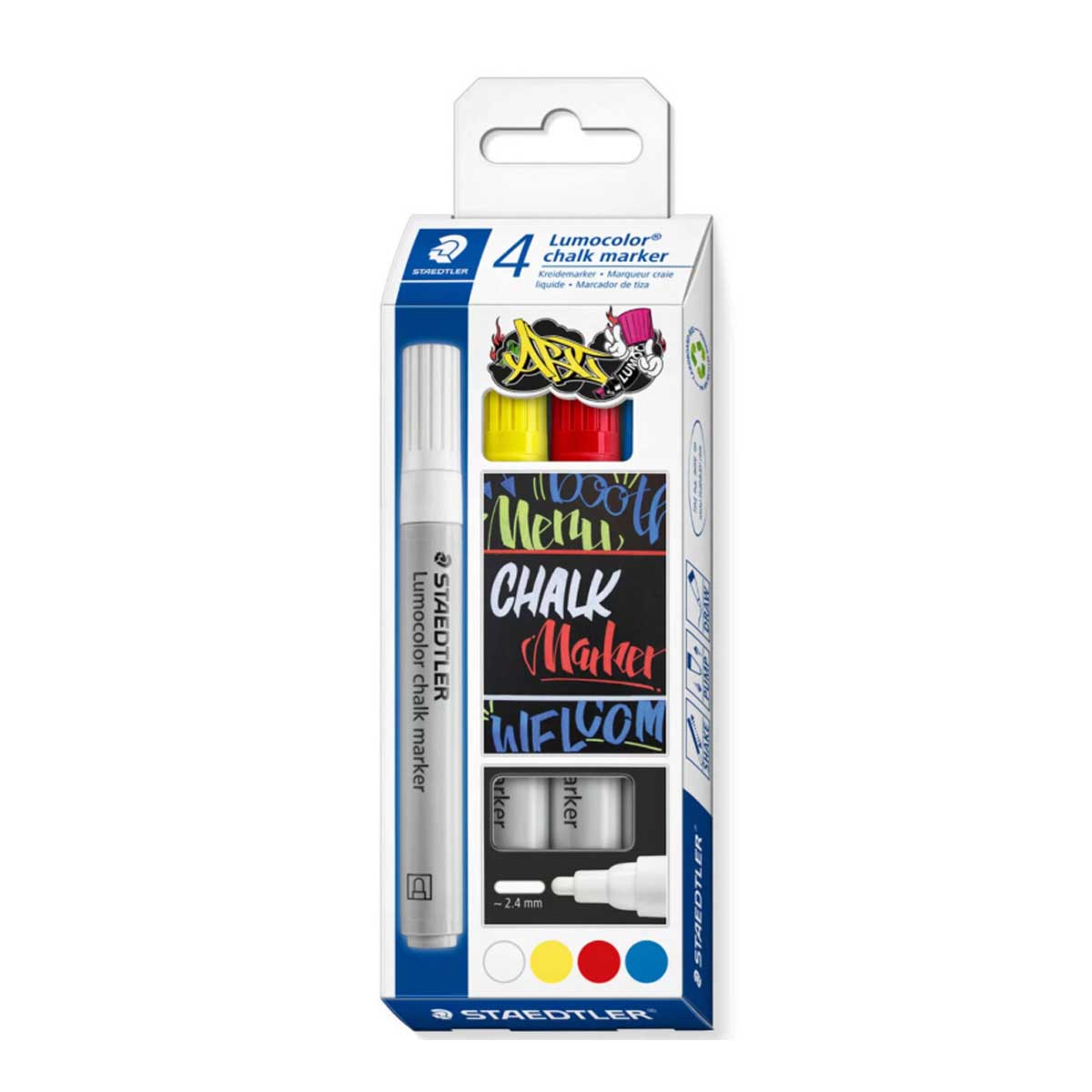 STAEDTLER CHALK MARKER LUMOCOLOR 2.4MM ASSORTED COLORS