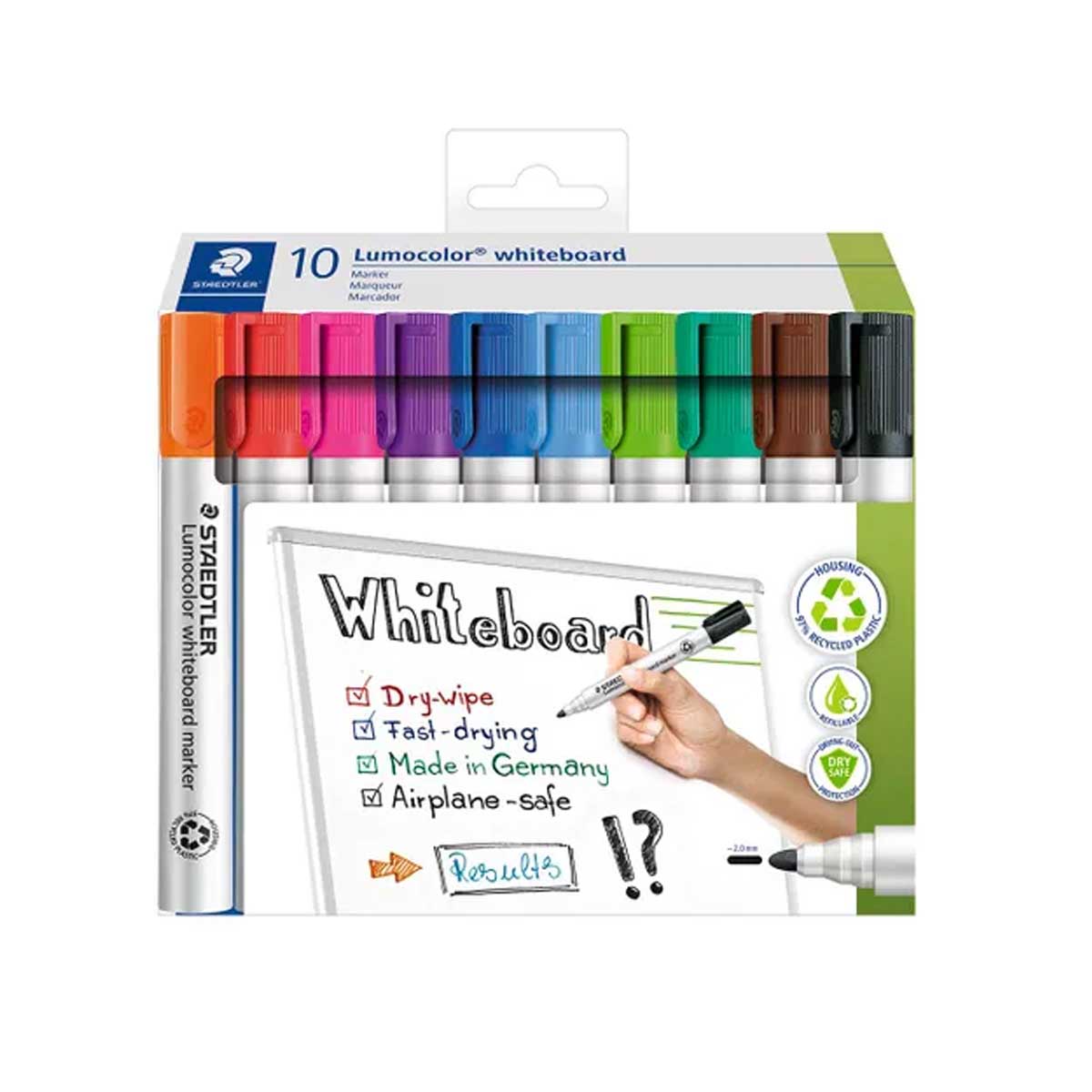STAEDTLER WHITEBOARD MARKER LUMOCOLOR VARIOUS COLORS WITH CASE 10PCS