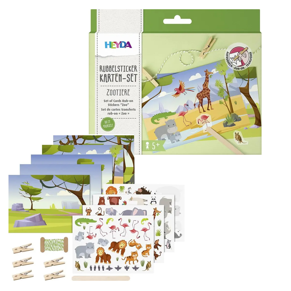 HEYDA STICKERS AND CARDS RUB ON STICKER ANIMALS 5Y+