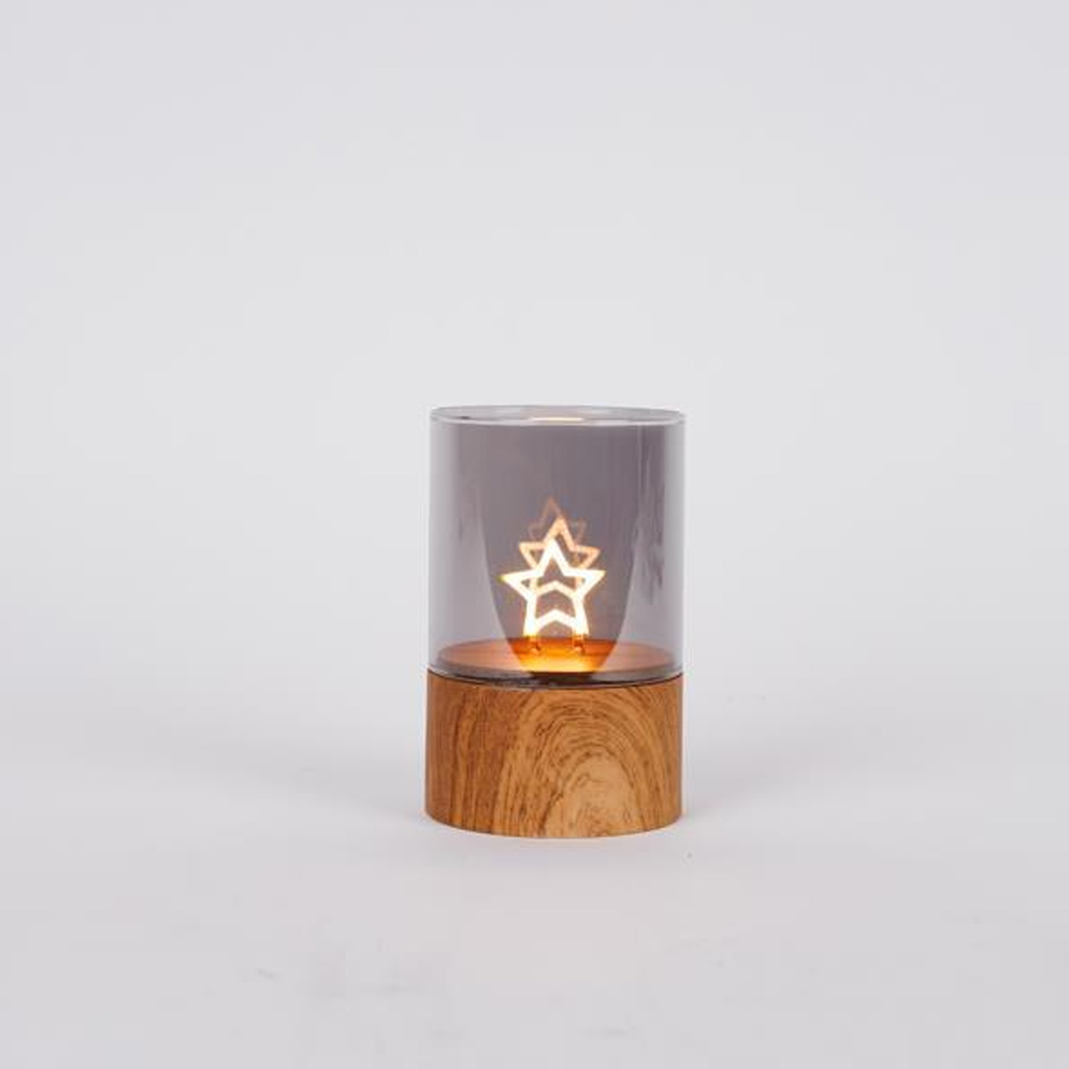 CHRISTMAS LIGHTED GLASS DECORATION, WITH STAR INSIDE, BATTERY 2XAA, TIMER, 50 WARM WHITE LED, 8X12.5CM, IP44