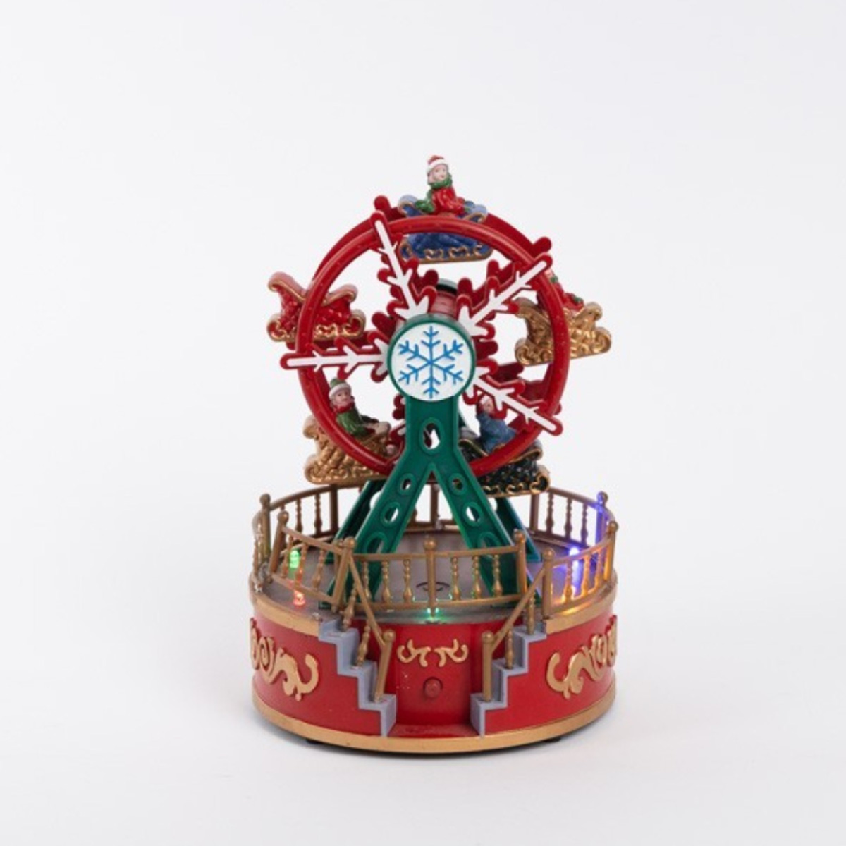 CHRISTMAS WHEEL GREEN RED WITH LIGHT MUSIC AND BATTERY MOVEMENT 13X13X18.5CM