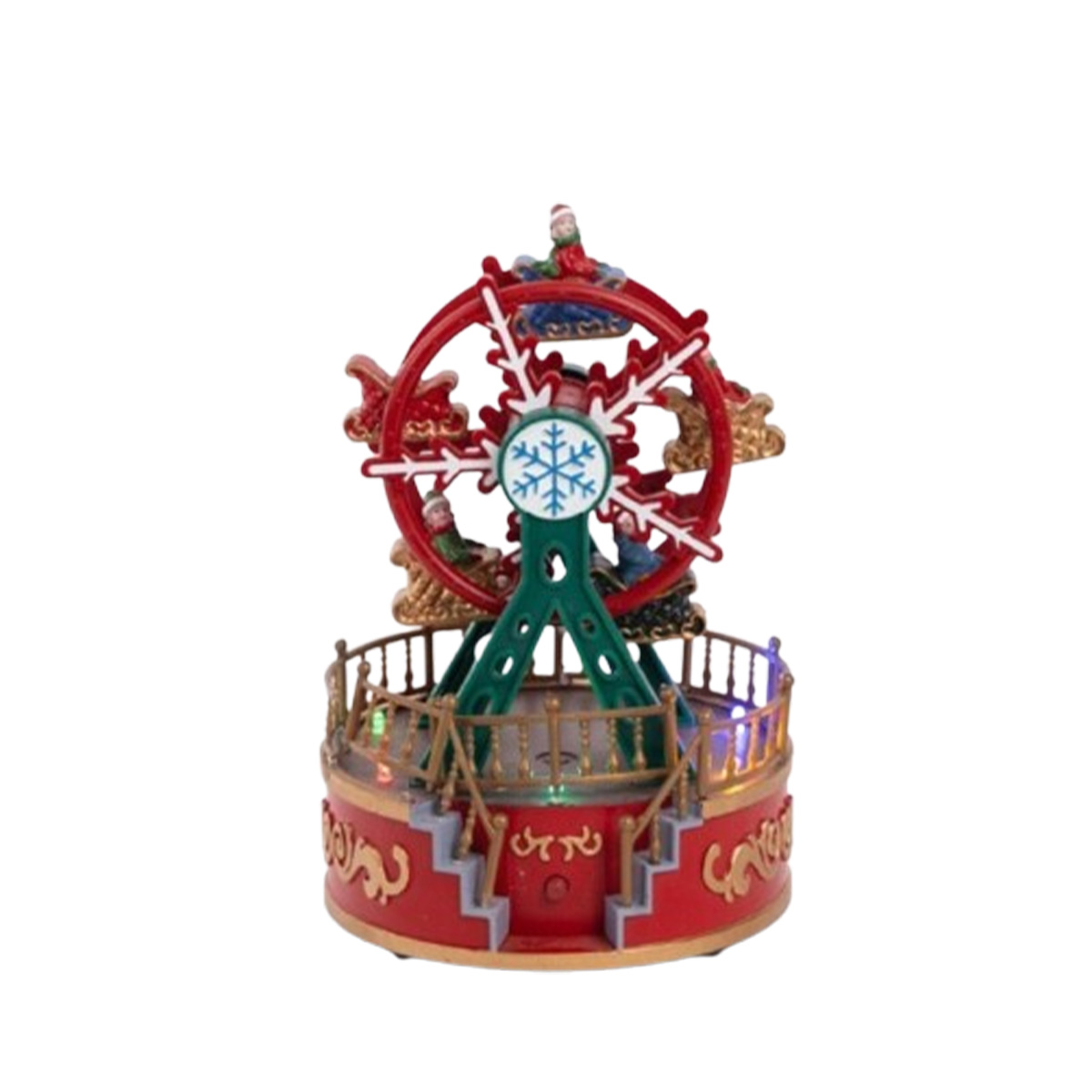 CHRISTMAS WHEEL GREEN RED WITH LIGHT MUSIC AND BATTERY MOVEMENT 13X13X18.5CM