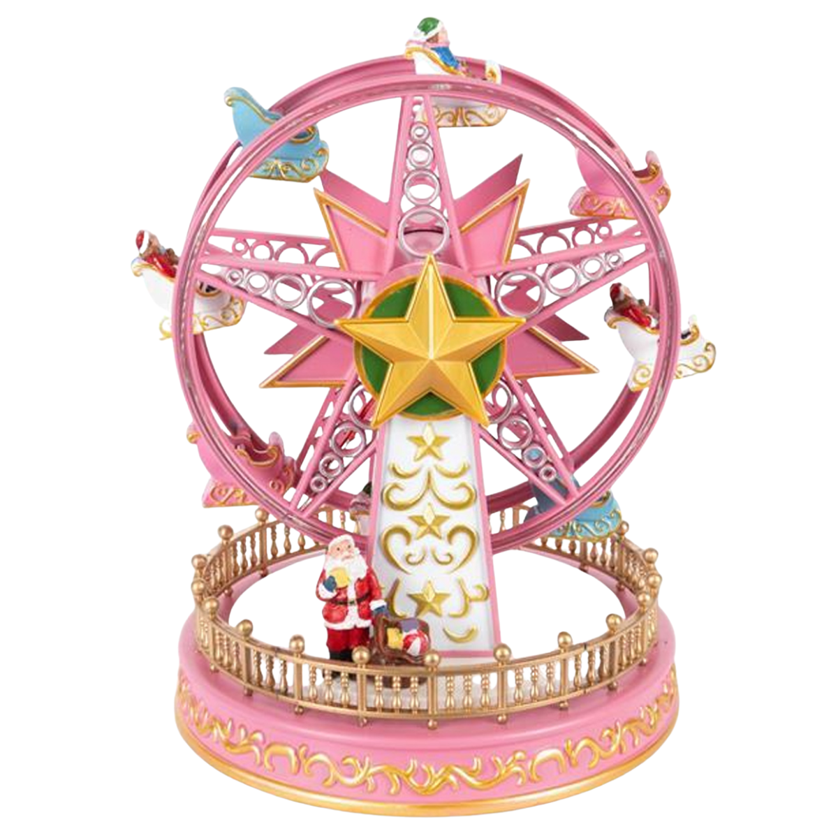CHRISTMAS FERRIS WHEEL PINK WITH TRANSFORMER WITH MUSIC AND MOTION 18X18X23.5CM