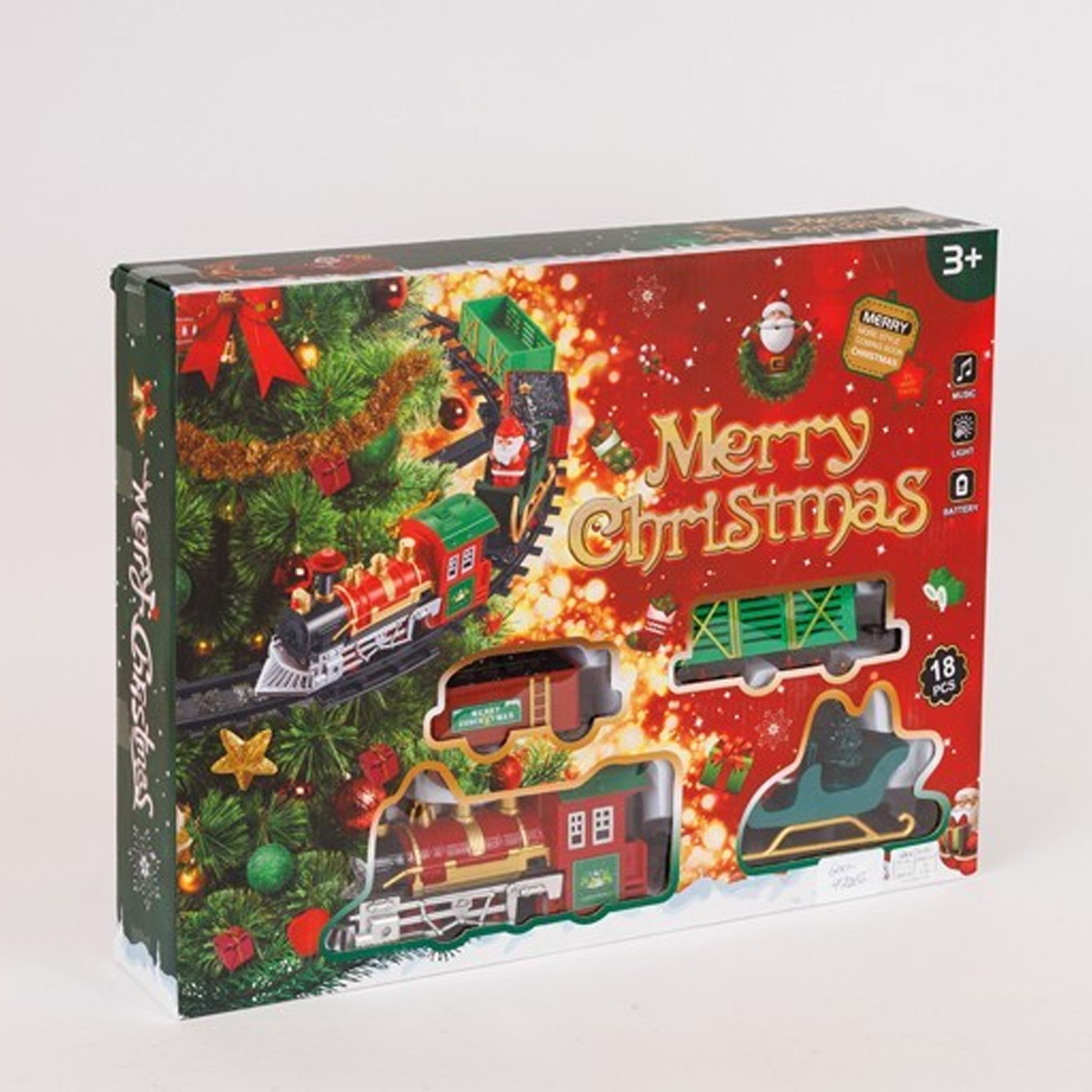 CHRISTMAS TRAIN WITH RAILS AND GREEN WAGON FOR ON THE TREE 18PCS
