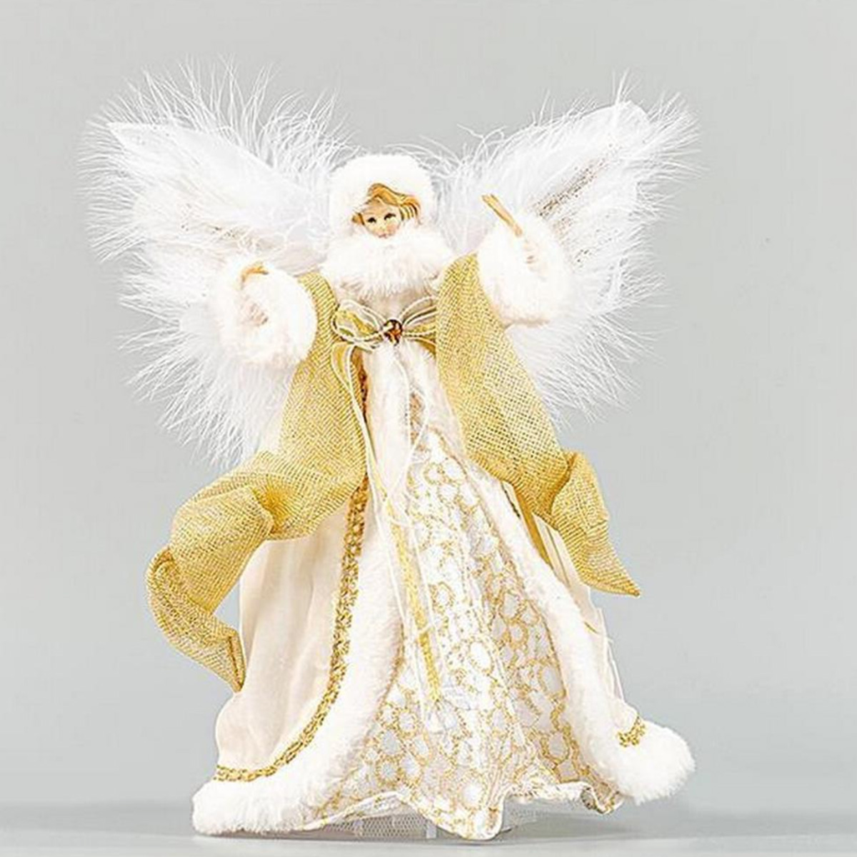 CHRISTMAS FAIRY TREE TOP, WHITE WITH GOLD, 28CM