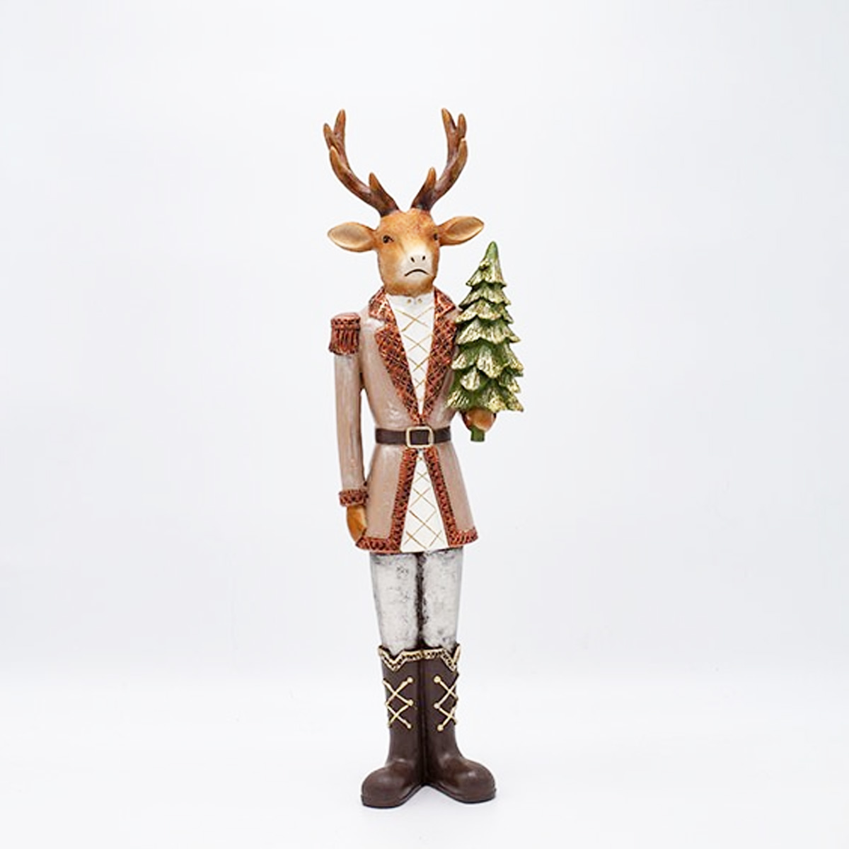 CHRISTMAS REINDEER POLYRESIN WITH TREE 41.5CM