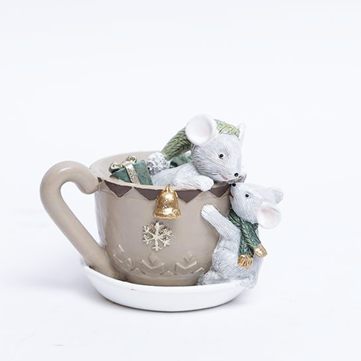 CHRISTMAS POLYRESIN MOUSE IN CHAMPAGNE CUP 7.5X8.5X10CM