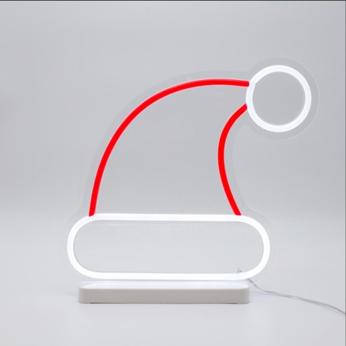 CHRISTMAS HAT RED WITH WHITE NEON LED LIGHT TUBE, WITH TRANSFORMER 4.5V 30X27CM