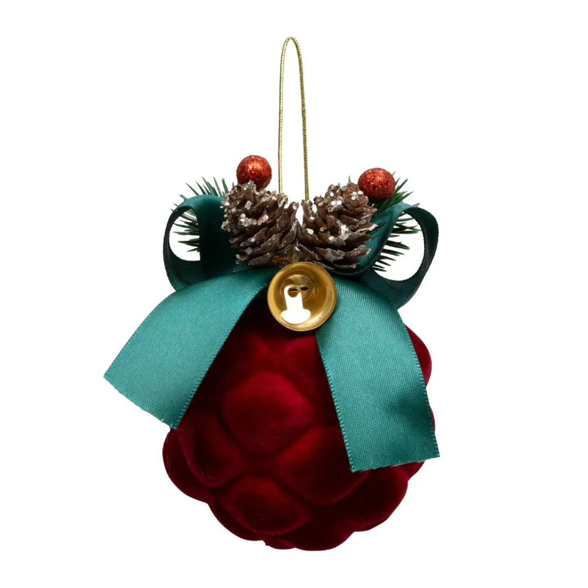 CHRISTMAS PINECON PENDANT ORNAMENT RED VELVET 8CM