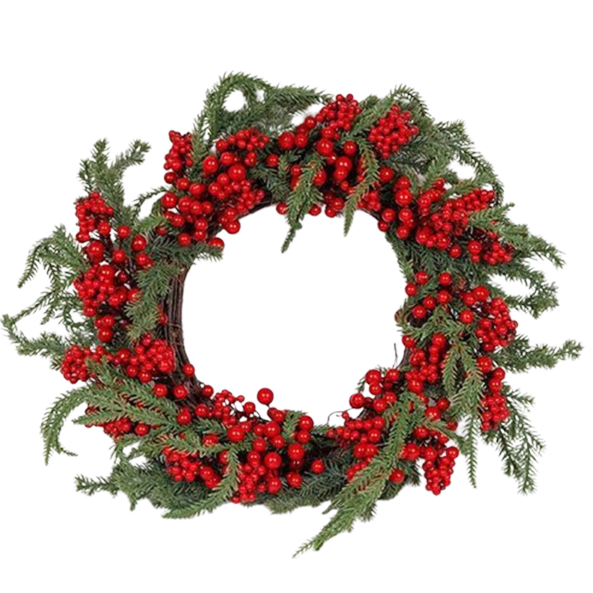 CHRISTMAS WREATH WITH RED BERRIES AND FIR BRANCH, 50CM