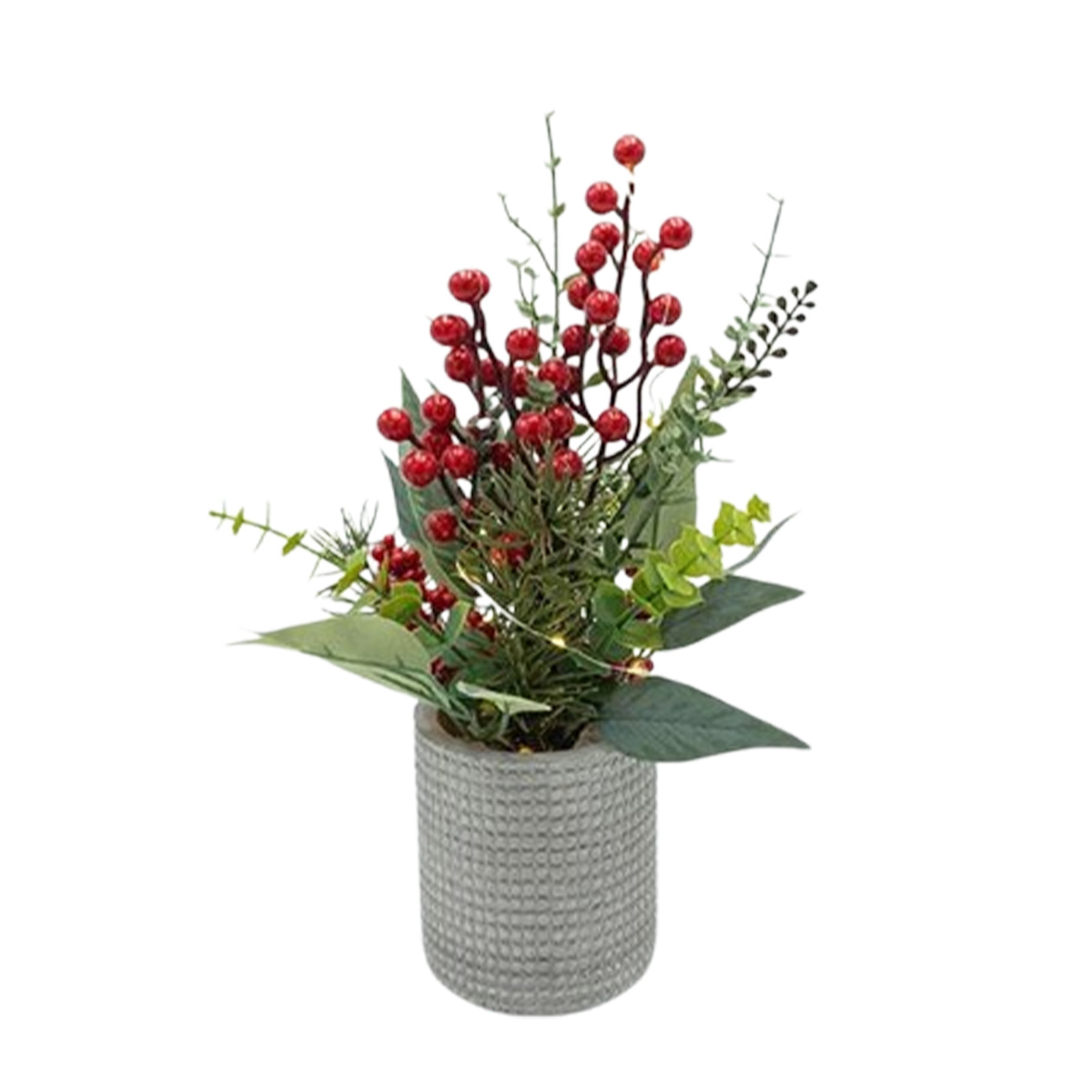 CHRISTMAS DECORATION IN A POT WITH BERRIES LIGHTED 10X35CM