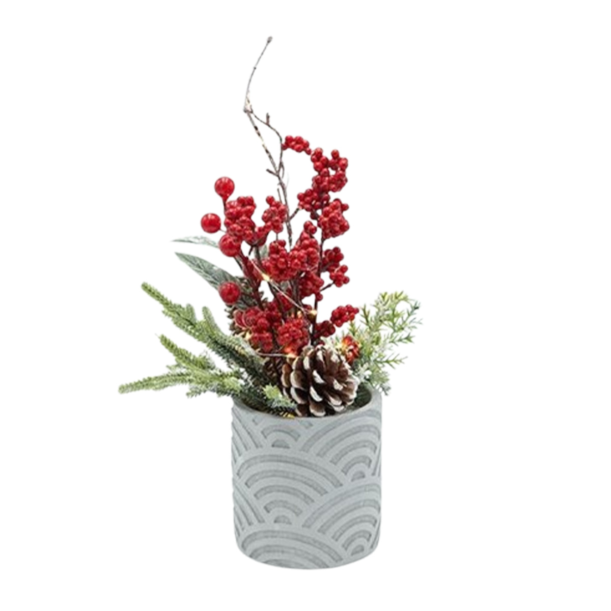 CHRISTMAS DECORATION IN A POT WITH BERRIES SNOWY LIGHTED 10X35CM