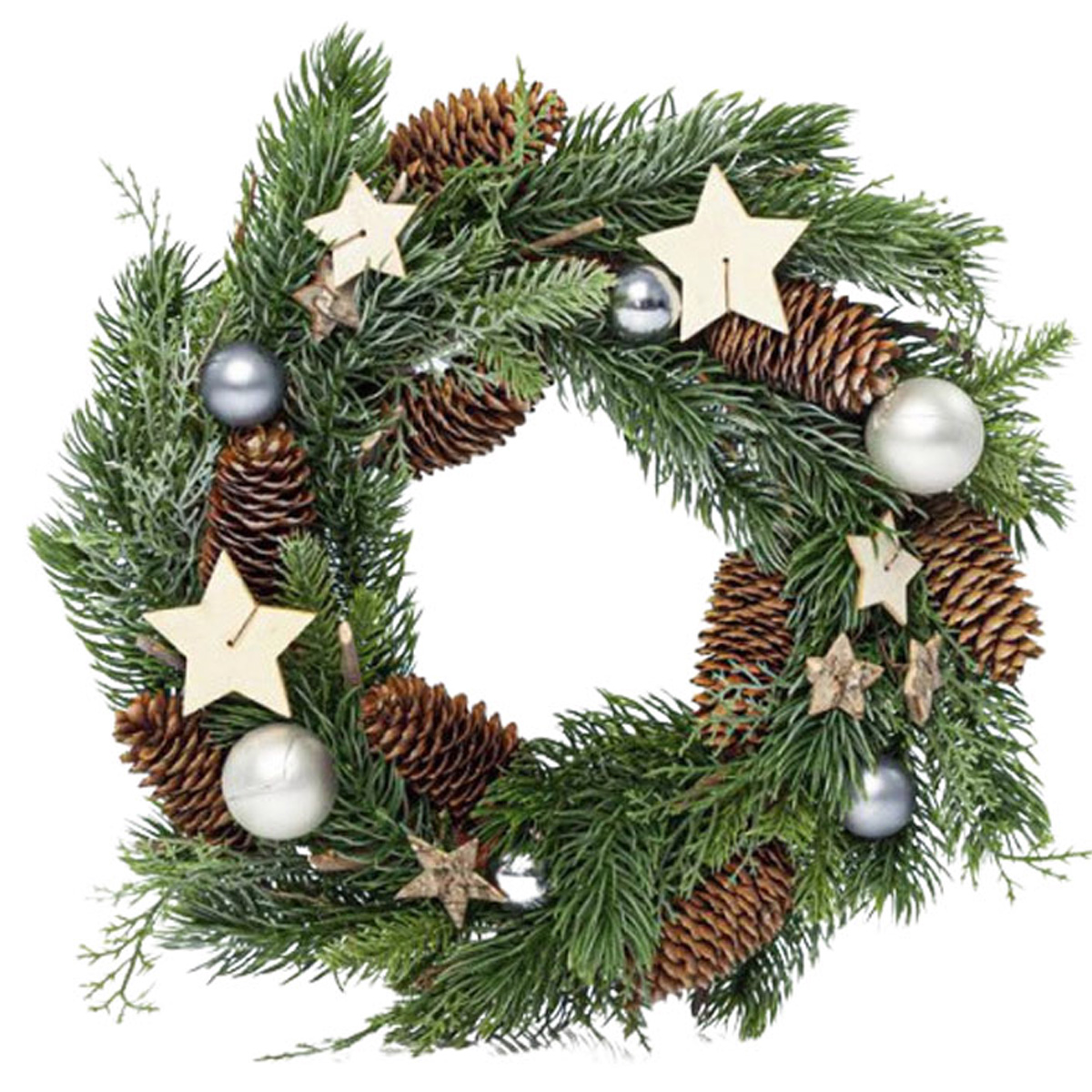 ΧΡΙΣΤΟΥΓΕΝΝΙΑΤΙΚΟ ΣΤΕΦΑΝΙ ΜΕ ΑΣΗΜΕΝΙΑ ΔΙΑΚΟΣΜΗΤΙΚΑ ΚΑΙ ΑΣΤΕΡΑΚΙΑ 34CM