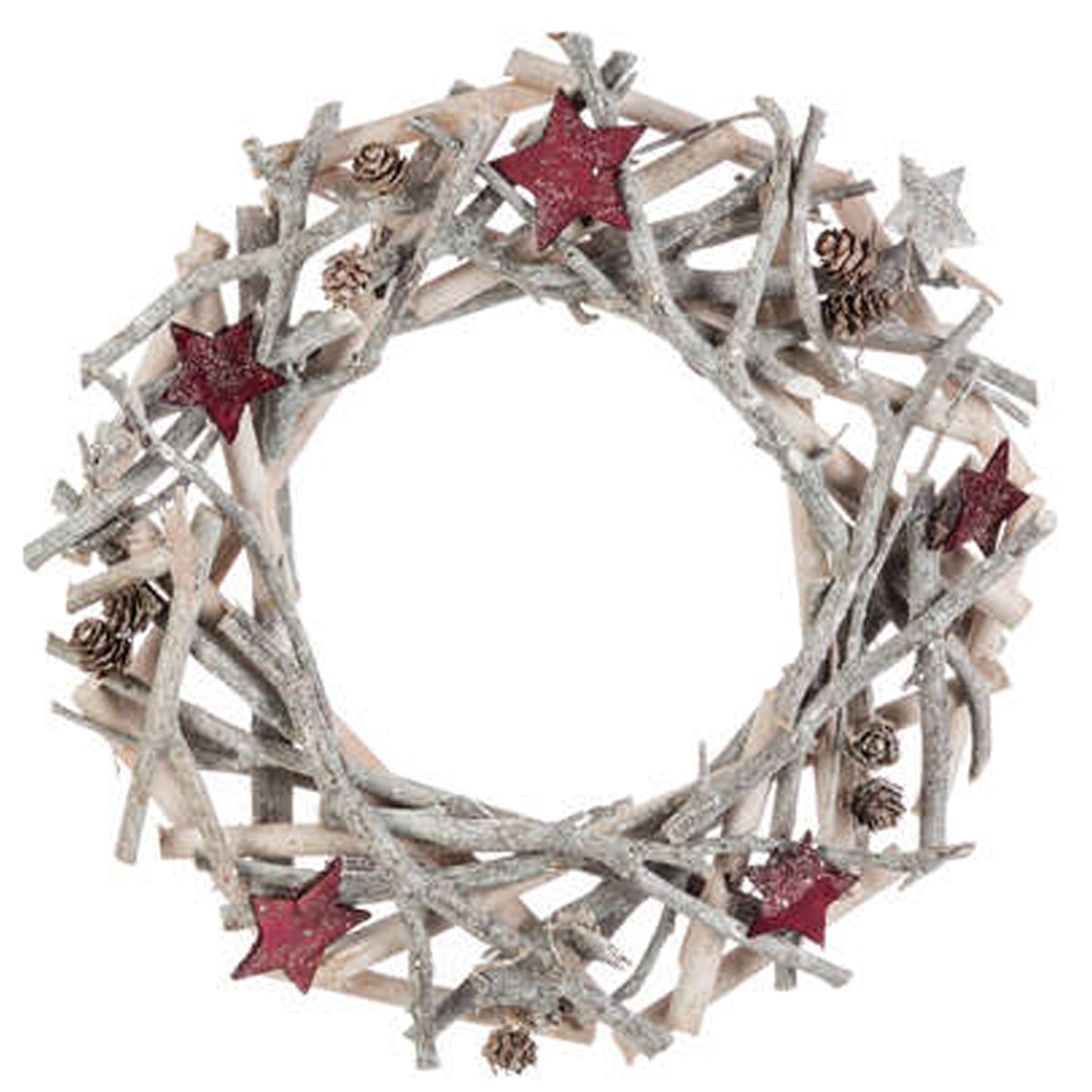 ΧΡΙΣΤΟΥΓΕΝΝΙΑΤΙΚΟ ΣΤΕΦΑΝΙ ΞΥΛΙΝΟ ΜΕ ΚΟΚΚΙΝΑ ΑΣΤΕΡΙΑ 32CM