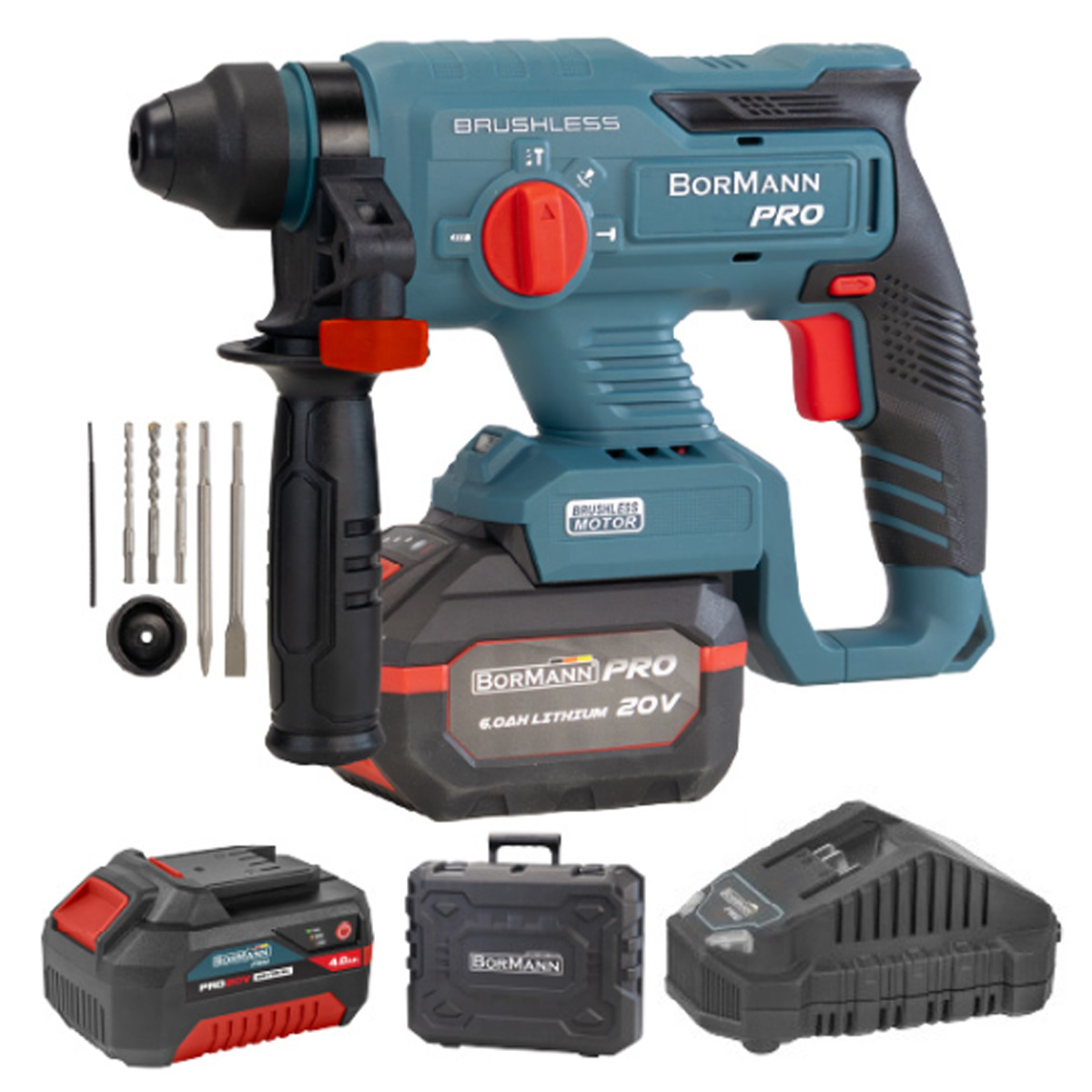 BORMANN PRO 20V 2X4AH BRUSHLESS 2.5J SDS-PLUS BATTERY HAMMER AND CASE BBP5301X44CA