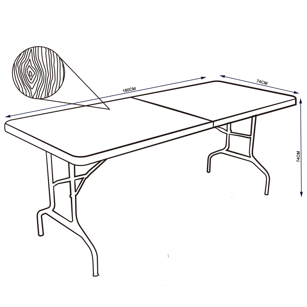 L.H GARDEN FOLDING PLASTIC TABLE 180X74CM BLACK - Image 3
