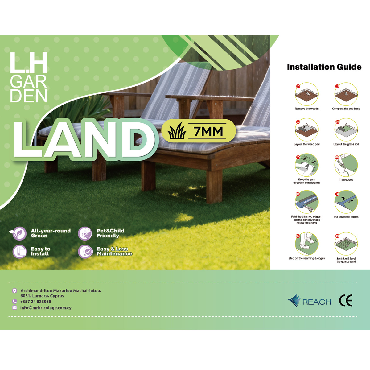 L.H GARDEN SYNTHETIC GRASS LAND 7MM / M (4M WIDTH) - Image 4