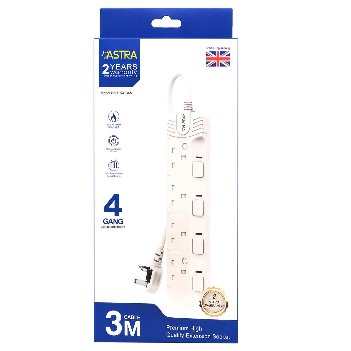 ASTRA EXTENSION WITH 4 SOCKETS AND SWITCHES