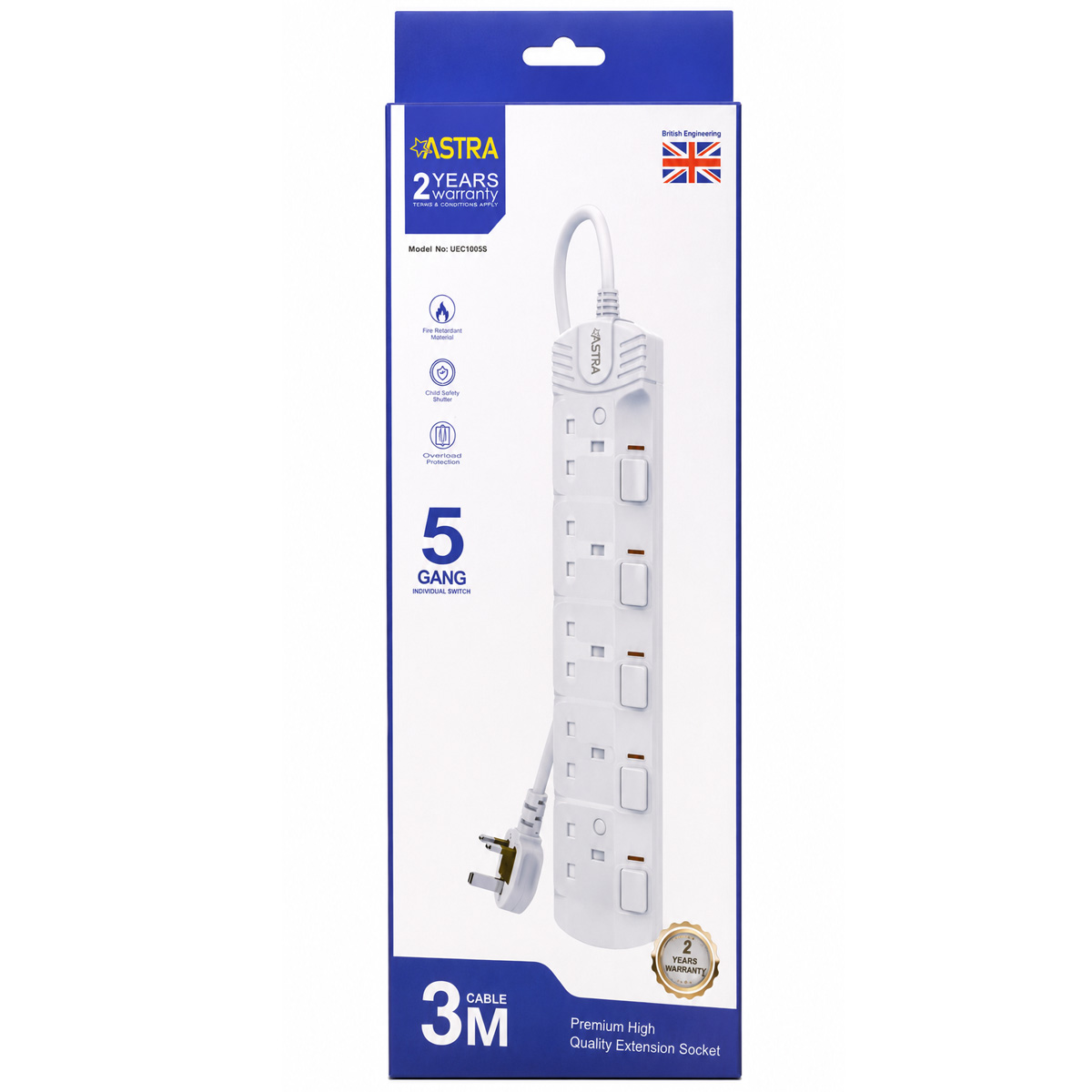 ASTRA EXTENSION WITH 5 SOCKETS AND SWITCHES