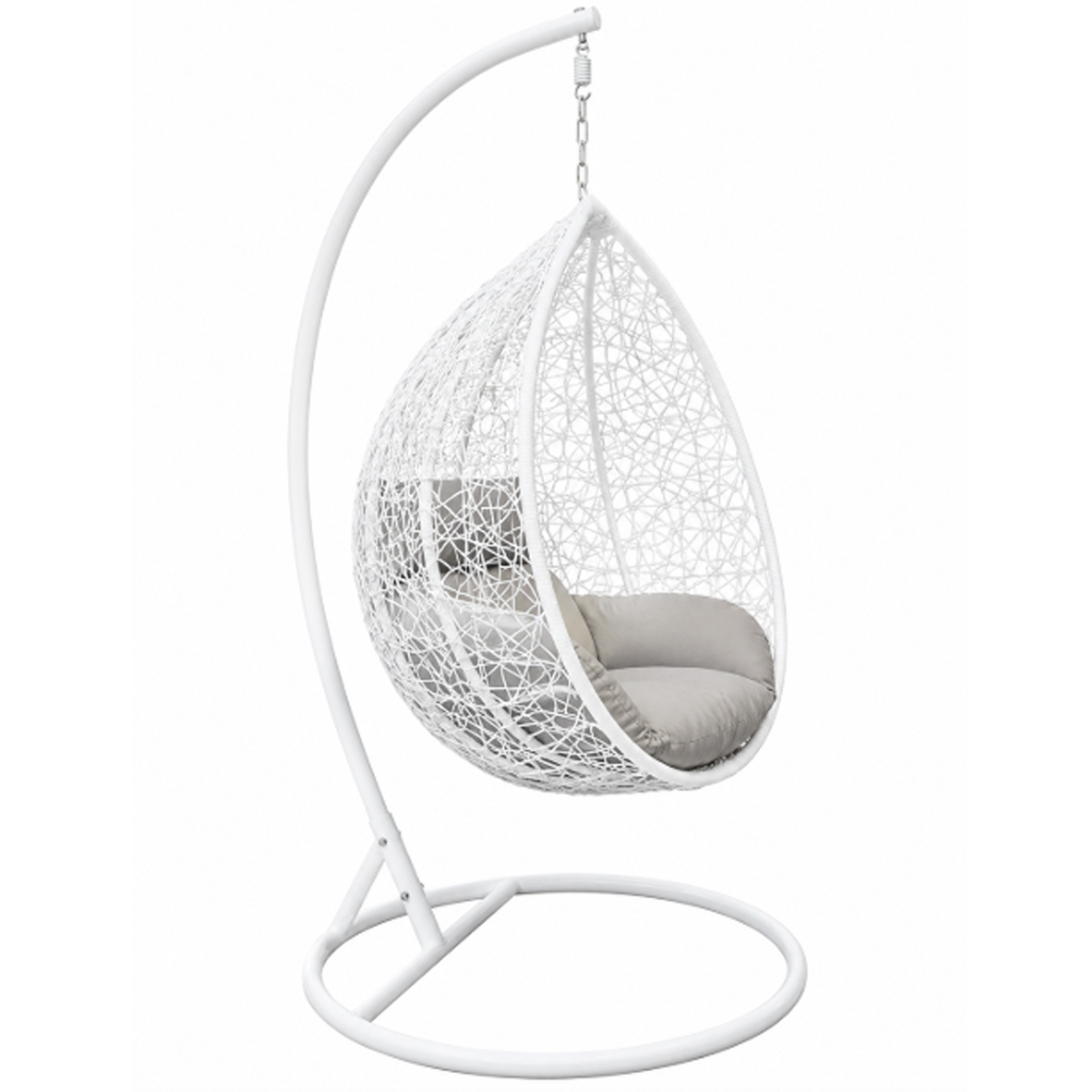 GIGLIO RATTAN CLOSED NEST CRADLE WHITE FRAME WITH BEIGE CUSHIONS - Image 2