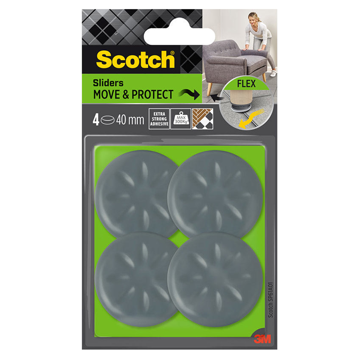 3M SCOTCH MOVE & PROTECT FLEX SELF-ADHESIVE FURNITURE SLIDERS 4CM GREY 4PCS