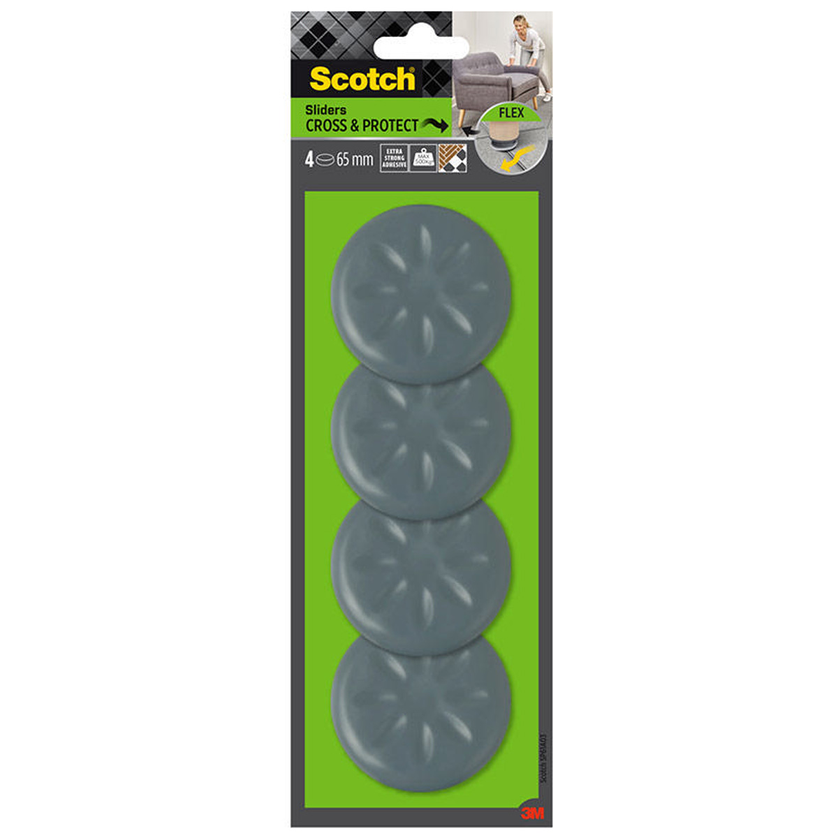 3M SCOTCH MOVE & PROTECT FLEX SELF-ADHESIVE FURNITURE SLIDING PADS 6.5CM GREY 4PCS