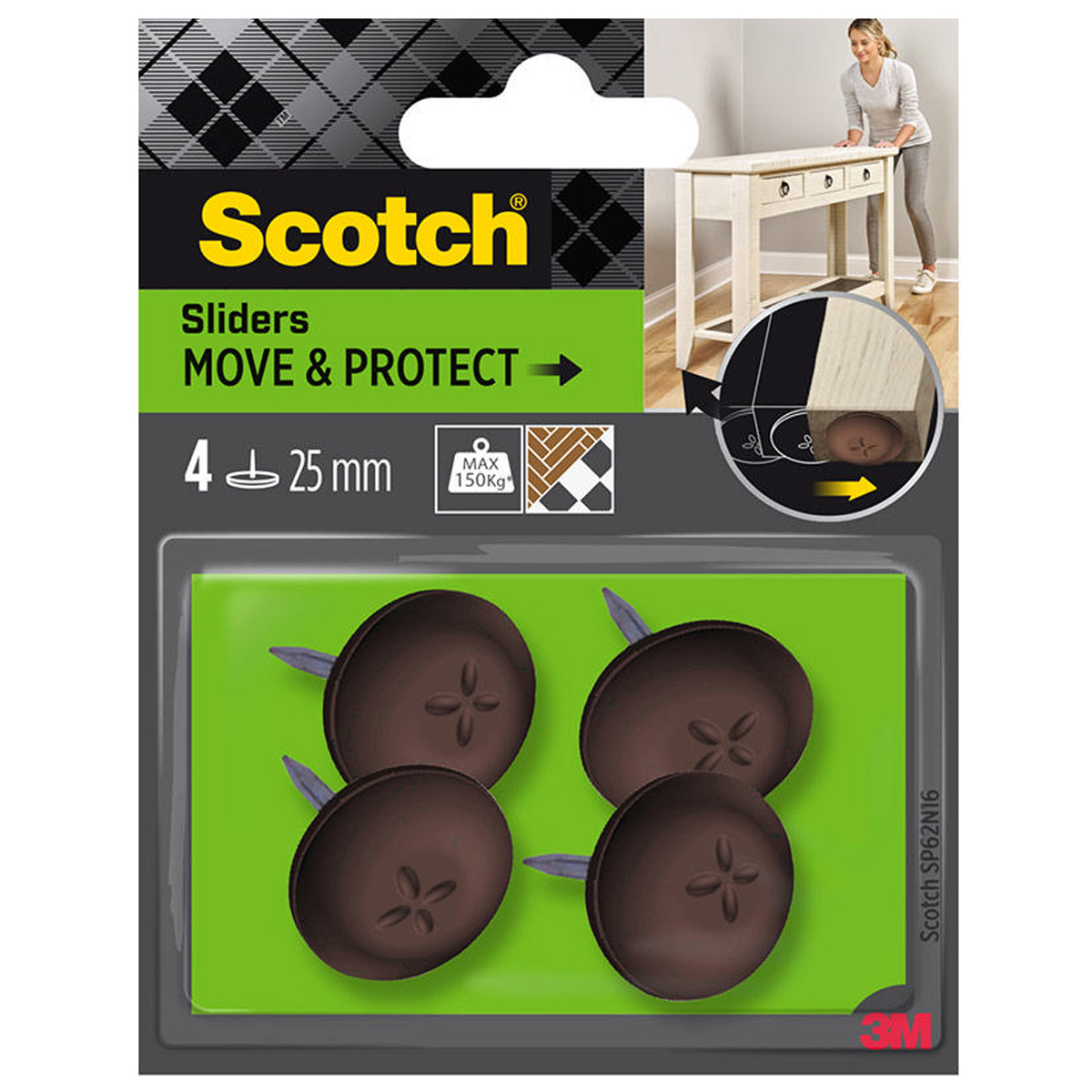 3M SCOTCH MOVE & PROTECT NAIL - ON FURNITURE GLIDES BROWN 4PCS