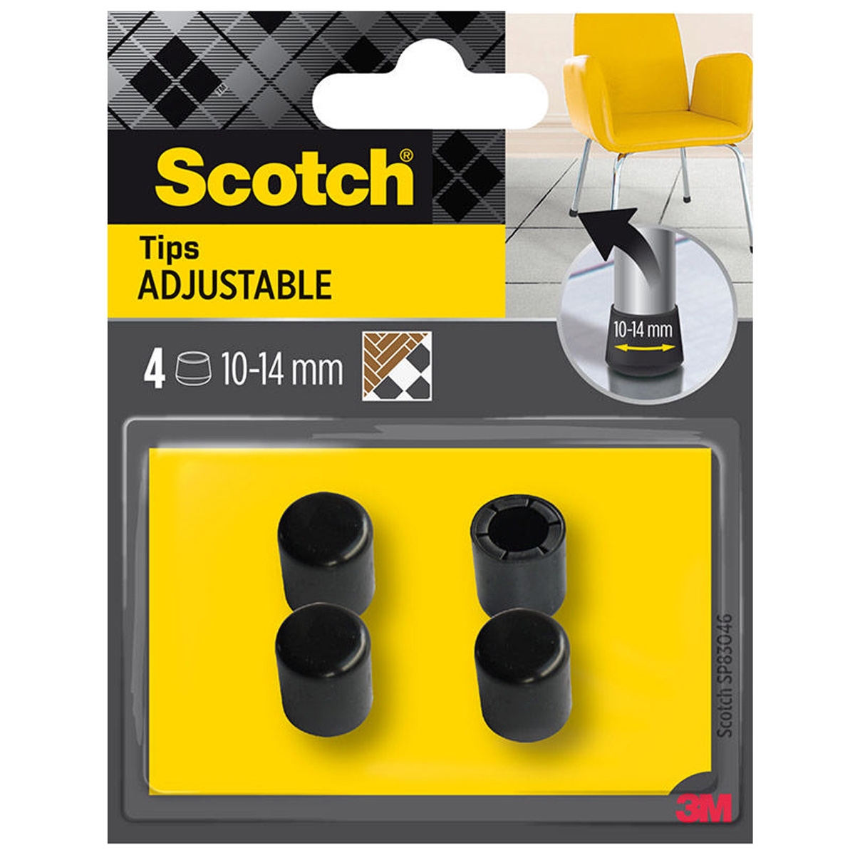 3M SCOTCH ADJUSTABLE FURNITURE PROTECTIVE PADS BLACK 4PCS