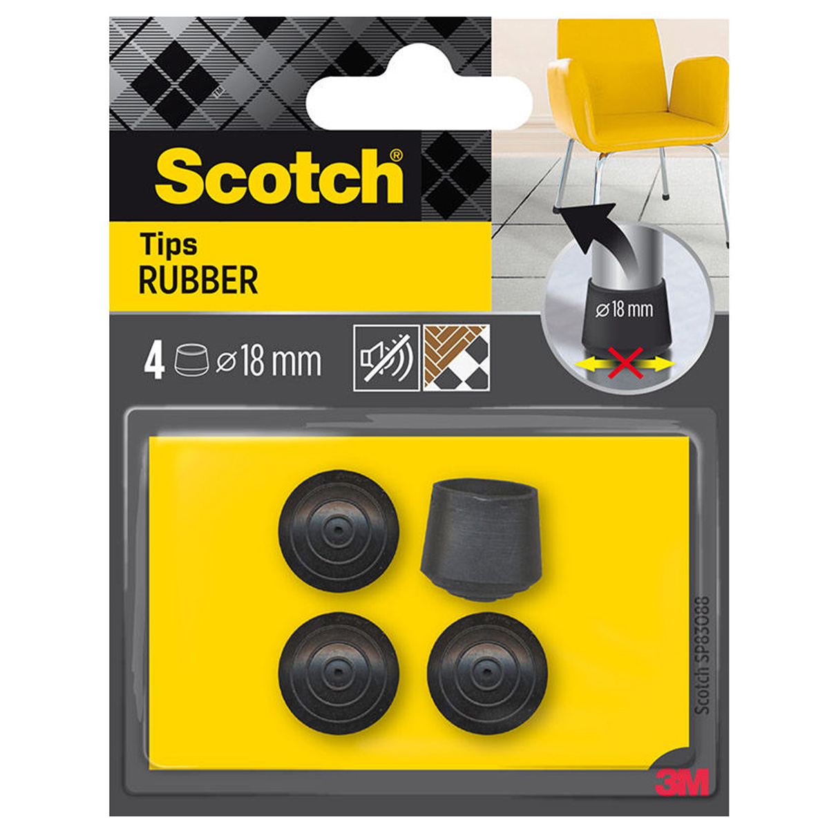 3M SCOTCH RUBBER FURNITURE LEG CAPS 1.8CM BLACK 4PCS
