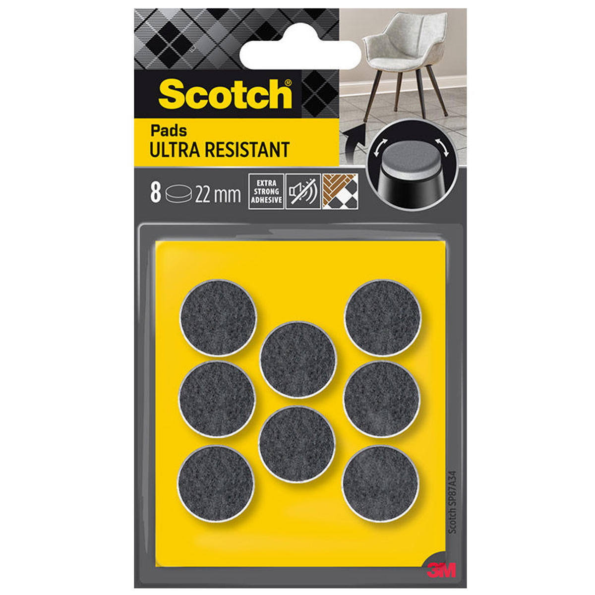 3M SCOTCH ULTRA RESISTANT SELF-ADHESIVE FELT FURNITURE PADS GREY/WHITE 8PCS
